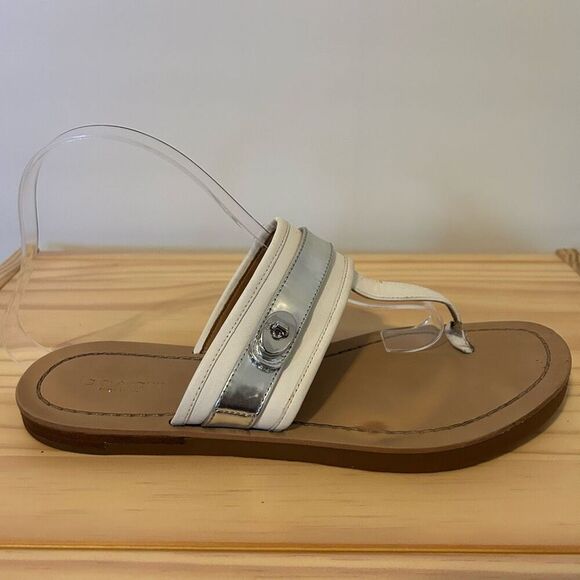 Coach Eileen Turn lock Slide Sandals Flip Flops white Silver Womens Size 9 money - Picture 2 of 12